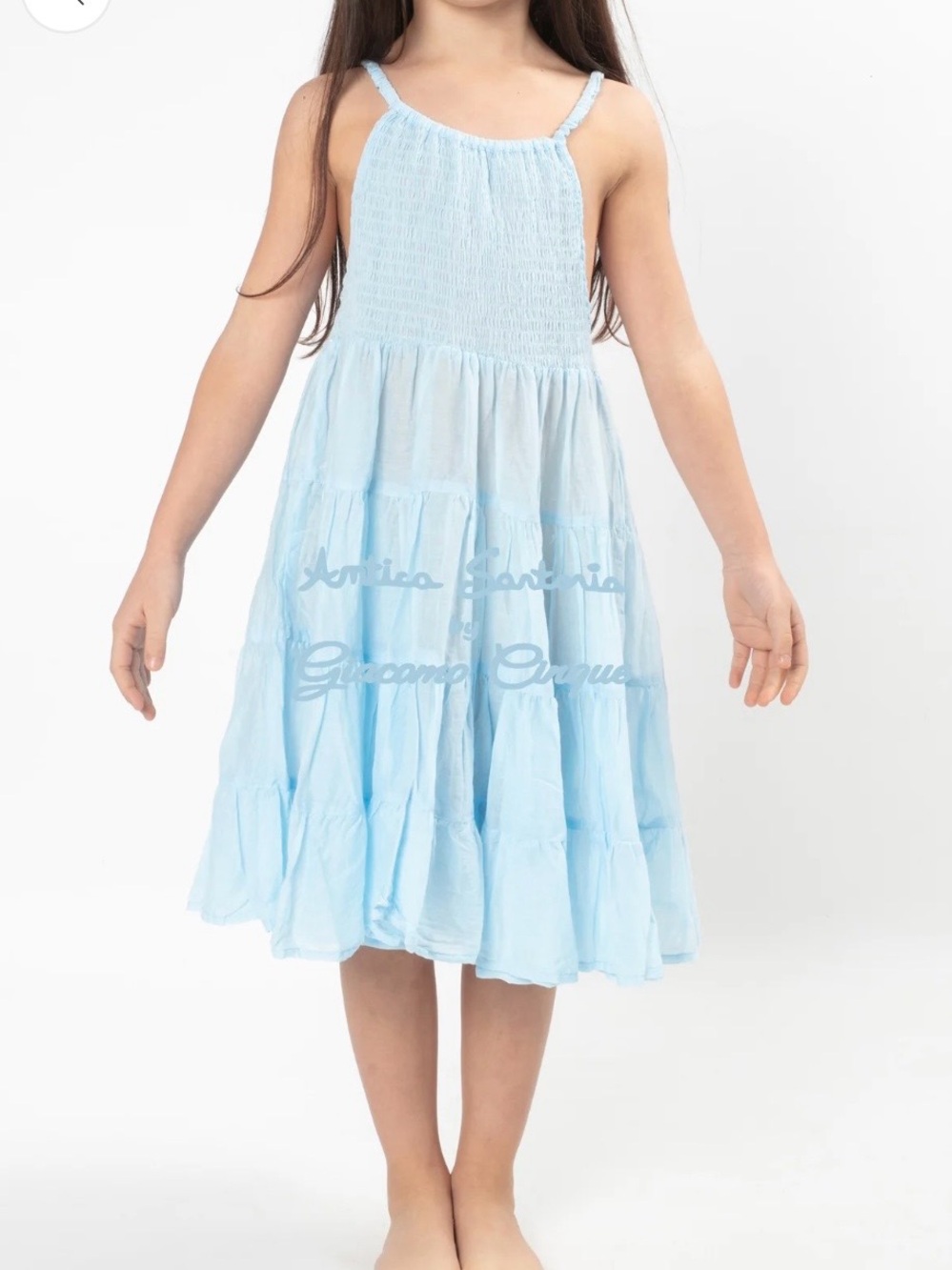 Antica Sartoria Girls' Light Blue smocked top Casual Dress O/S